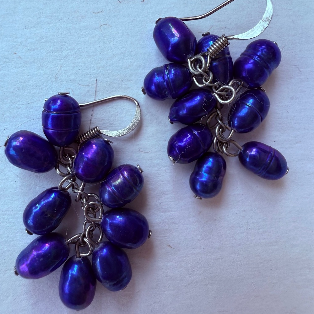 Blue freshwater pearl and sterling silver earrings